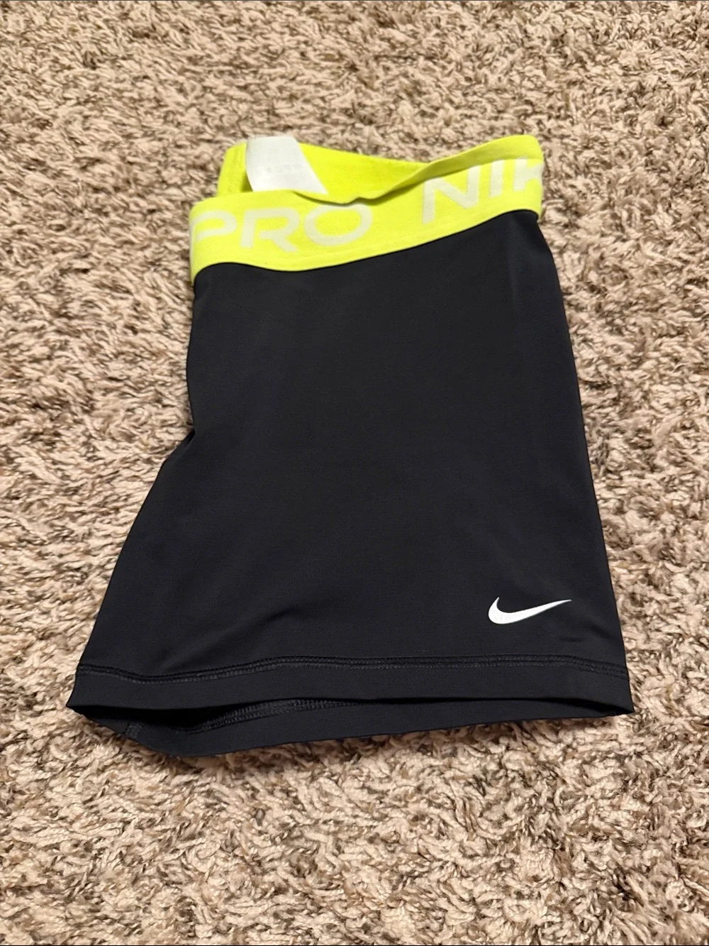 Nike Women's Black Bike Shorts with Neon Yellow Waistband